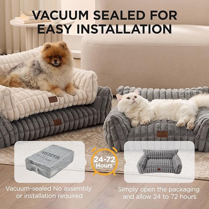 Joydeco Cat Couch for Pets, 30 inch Plush Pet Sofa, Cat Bed for Indoor Cats with Removable Washable Cover, Supportive Pet Sofa, Drak Grey