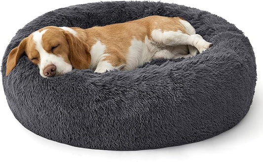 Bedsure Calming Dog Bed Medium Size Dog - 30in Donut Round Washable Medium Pet Bed, Anti-Slip＆Removable Cover,420GSM Anti-Anxiety Fluffy Plush Faux Fur,Fits up to 45 lbs Pets,Plus Version