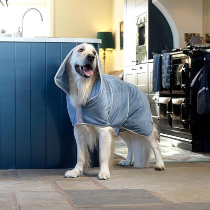 Lucky Pooch® Dog Robe - Luxurious Dog Bathrobe - Ultra Absorbent Dries Your Dogs in Minutes! Double-Layer, Super Soft Towel and Bath Robe All in One (M, Petrol Blue)