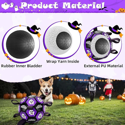 Halloween Dog Toy Halloween Dog Soccer Ball with Straps Dog Interactive Ball Toy Dog Halloween Tug of War Toy Dog Soccer Ball for Small Medium Large Size Dogs (8 inches) M