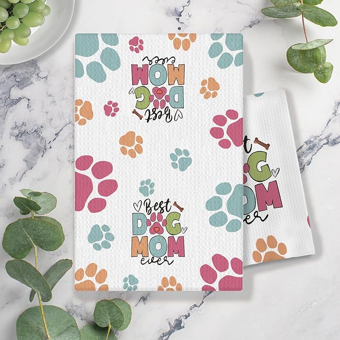 Dog Mom Gifts Kitchen Towels, Dog Lovers Owners Gifts for Women, Colorful Dogs Paws Hand Towels for Bathroom, 16x24 Inches