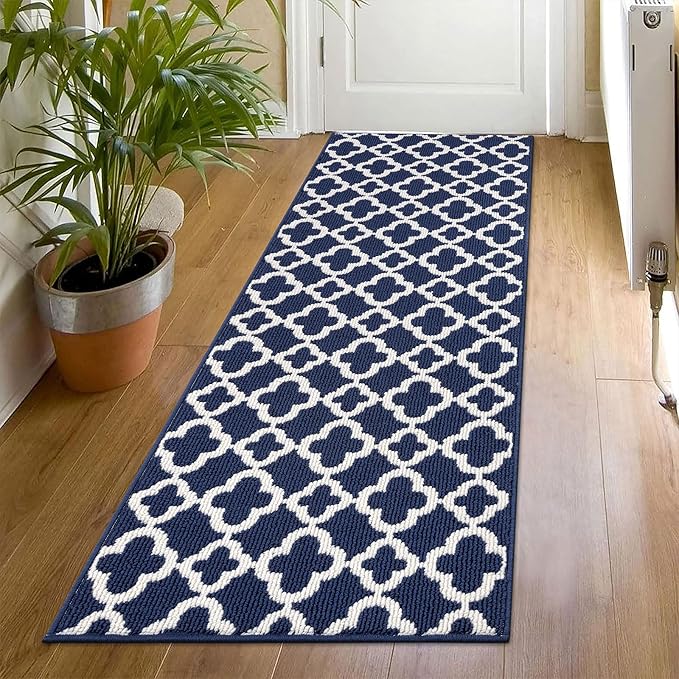 U'Artlines Runner Rug for Hallway 2×6feet Non Slip Kitchen Floor Carpet Runners Blue Geometric Pattern Machine Washable Area Rug for Entryway Bathroom