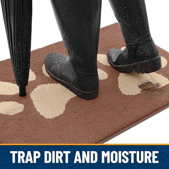 Smiry Dog Door Mat for Muddy Paws, Absorbs Moisture and Dirt, Low-Profile Entryway Mat with Non-Slip Backing, Entry Indoor Outdoor Doormat for Inside Floor (36x24 Inches, Camel, Paw)