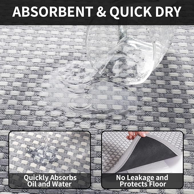 Kitchen Mat Kitchen Rugs Sets of 2 PCS Non Slip Washable, Super Absorbent Soft Braided Kitchen Mats for Floor, Rubber Backing Comfort Standing Kitchen Sink Mat Runner Rug, Gray 17"x28"+17"x47"