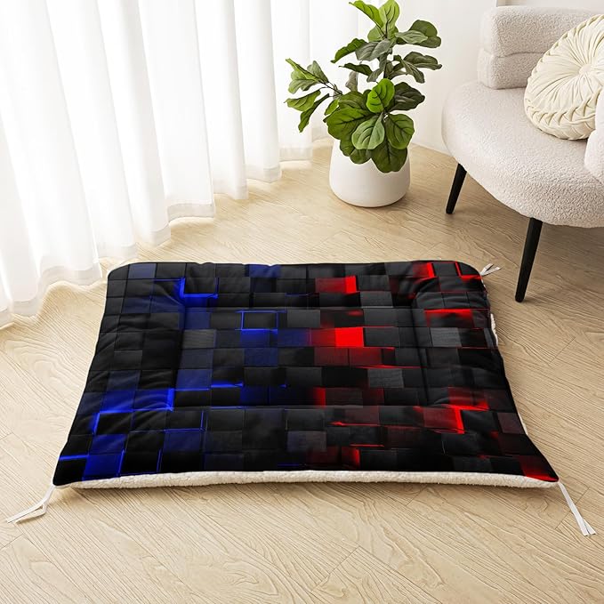 Dog Cat Bed Mat Ultra Soft Fluffy Pet Bed Washable Fashion Dog Crate Beds Comfy Comfy Pet Sleeping Pad Suitable for Pet Raised Bed(42"x32",Red Blue)