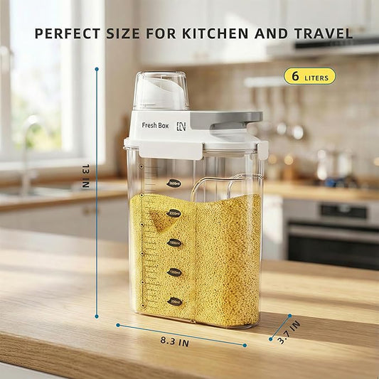 Rice Storage Container, 5.5lb Grain Dry Food Flour Bin, Pet Dog Cat Food Dispenser with Measuring Cup, BPA-Free Clear Plastic Kitchen and Pantry Sugar Organizer
