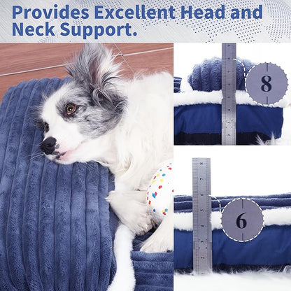 KHONSU PET Dog Bed with Pillow 3in Orthopedic Pad for Large Dogs up to 65 lbs Large Waterproof Removable Cover Machine Washable for Large Dogs