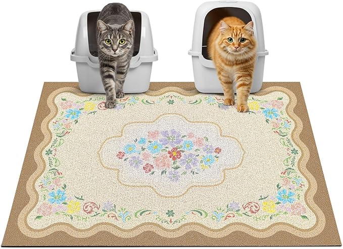 Glittme Premium Cat Litter Mat 33"x22" - Non-Slip & Waterproof Litter Trapping Mat for Litter Boxes - Soft Mesh Kitty Sand Catcher Pad Easy to Clean & Washable Floor Protector