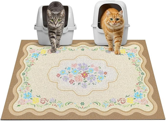 Glittme Premium Cat Litter Mat 33"x22" - Non-Slip & Waterproof Litter Trapping Mat for Litter Boxes - Soft Mesh Kitty Sand Catcher Pad Easy to Clean & Washable Floor Protector
