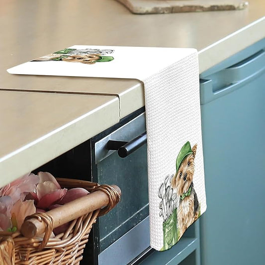 Golf Dog Kitchen Towels - Yorkshire Terrier Dish Towels, Sports Gifts, Pet Golf Club Decorative Absorbent Dishcloths Hand Towels for Kitchen Gym Spa Decor 16x24 Inches