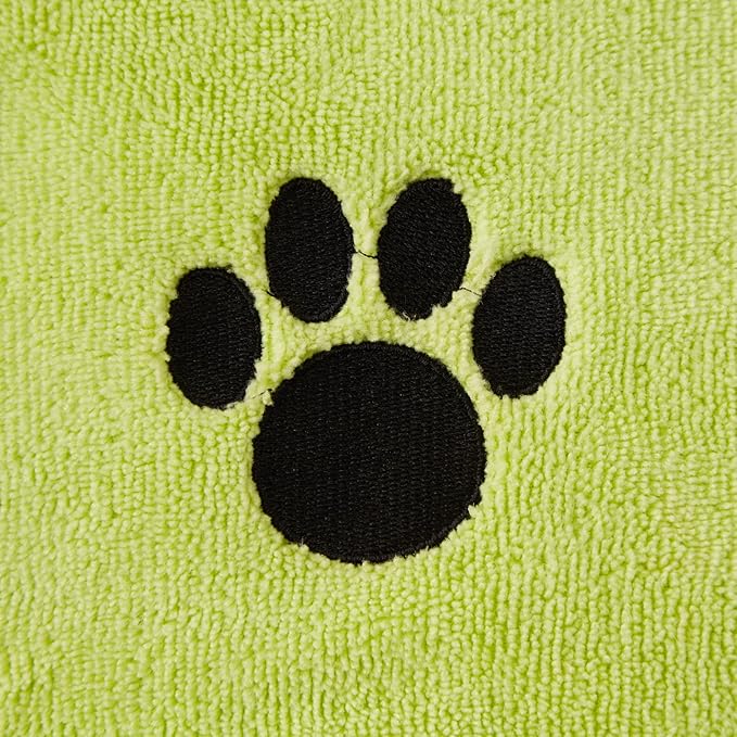 Bone Dry Pet Robe Collection, Embroidered Absorbent Microfiber Bath Robe with Adjustable Closure, for Dogs & Cats, Large, Lettuce Green