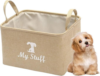 Geyecete Canvas Dog Toy Storage Dog Toy Basket-Box for Dog Toy Bins, Dog Blanket, Dog Clothes Storage - Pet Toy and Accessory Storage Bin-Beige-S