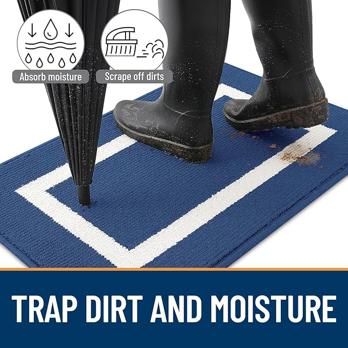 OLANLY Indoor Door Mat, 32x20, Non-Slip Absorbent Resist Dirt Entrance Mat, Washable Low-Profile Inside Entry Doormats for Entryway, Navy