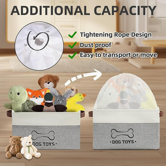 Homimp Dog Toy Basket, Dog Toy Bin Box with Comfortable Handles and Cover, Collapsible Large Pet Toy Storage Organizer for Accessories, Toys, Coat & Clothing, Blanket & Leash, Gray, 15"x11"x9"