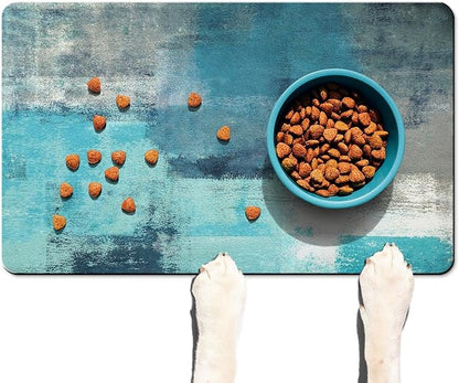 Dog Food Mats for Floors Absorbent, Cat Food Mat - Pet Cat Feeding Mat Quick Dry, Dog Bowl Mats for Water, Pet Supplies Feeding Placemat 12" x 20" Tie-Dye Blue