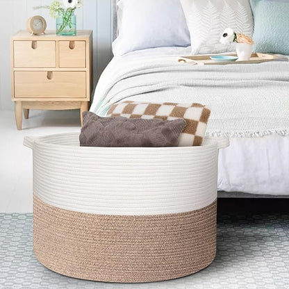 115L Super Large Blanket Basket, 23.6"x15.7" Oversized Cotton Rope Woven Basket for Toys, Towels, Shoes, Laundry, XXXL Jumbo Storage Bin for Blankets for Living Room, Toy Organizer, Brown