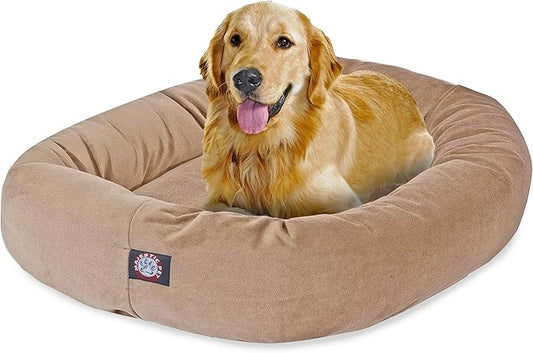 Majestic Pet Large Dog Bed for Big Dogs, Washable Orthopedic Donut Cuddle Bed with Bolster, Soft & Fluffy Calming Pet Bed for Large Sized Dog, Faux Suede Stone 40x29x9 Inch