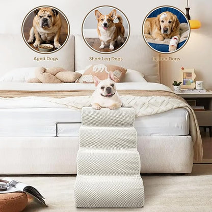PAWSCART Pet Stairs for Dogs 5-Step, 22.8" H Pet Stairs for High Bed, Couch Sofa & Chair, 30D Material Soft Foam Dog Steps with Non-Slip Bottom Surface Removable Washable Cover, Beige