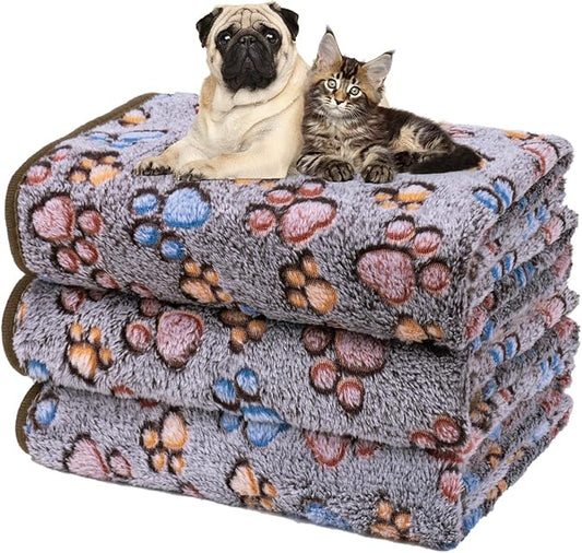 Dono 1 Pack 3 Dog Blankets, Soft Fluffy Fleece Pet Blanket Warm Sleep Mat Paw Print Design Puppy Kitten Throw Blankets Doggy Blanket for Dogs