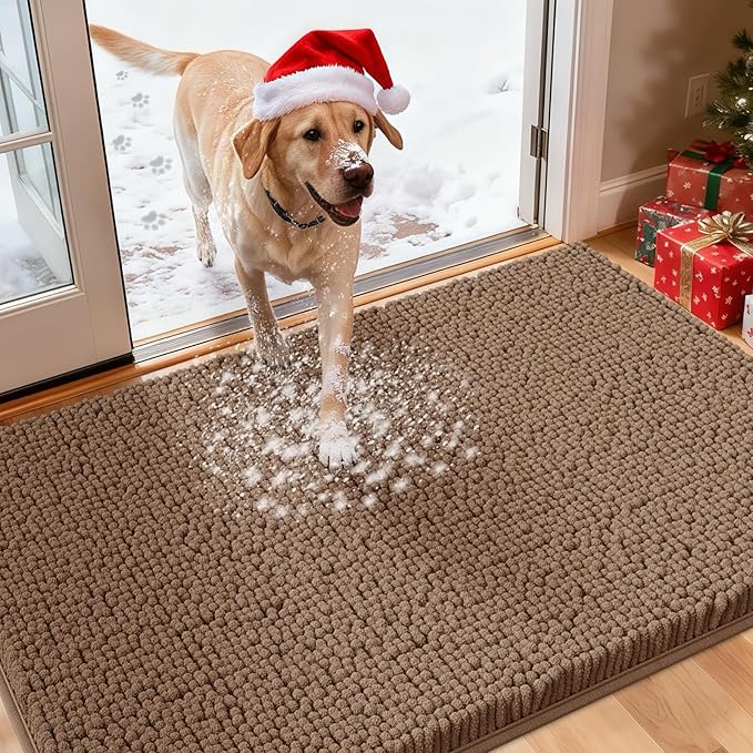 IM HOME Large Dog Door Mats for Muddy Paws, 48" x 30" Chenille Absorbent Mud Mat for Dogs, Non Slip Heavy Dog Rugs for Muddy Paws, Soft Indoor Door Mat for Entryway, Mud Paw, Inside Floor, Camel