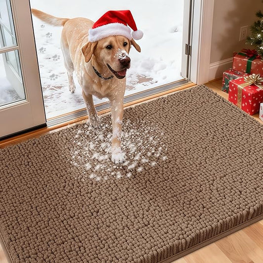 IM HOME Large Dog Door Mats for Muddy Paws, 48" x 30" Chenille Absorbent Mud Mat for Dogs, Non Slip Heavy Dog Rugs for Muddy Paws, Soft Indoor Door Mat for Entryway, Mud Paw, Inside Floor, Camel