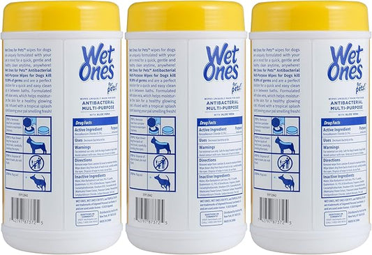 Wet Ones for Pets Antibacterial Dog Wipes, Multi-Purpose Grooming Wipes with Aloe Vera for Paws, Face & Body, Easy Cleanups Between Baths, Tropical Splash Scent, 5.7 in x 7.5 in, 50 Count - 3 Pack