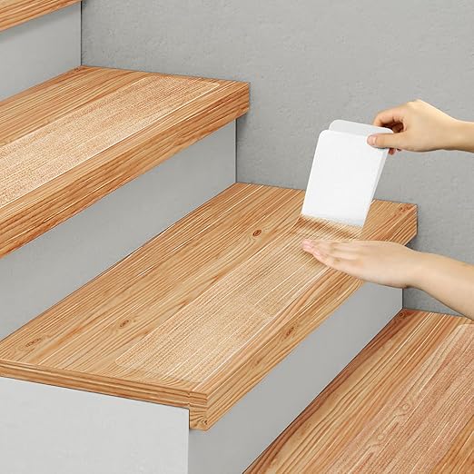 Clear Non Slip Stair Treads for Wooden Steps Indoor 5 Pack 4" x 40" Pre-Cut Anti Slip Stair Strips for Wood Stairs, Grip Tape Transparent Step Tread Grips for Dogs Kids and Pets, Waterproof
