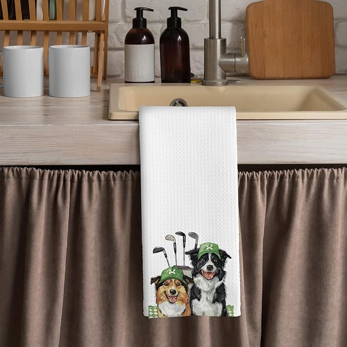 Golf Dog Kitchen Towels - Papillon Dish Towels, Sports Gifts, Pet Golf Club Decorative Absorbent Dishcloths Hand Towels for Kitchen Gym Spa Decor 16x24 Inches