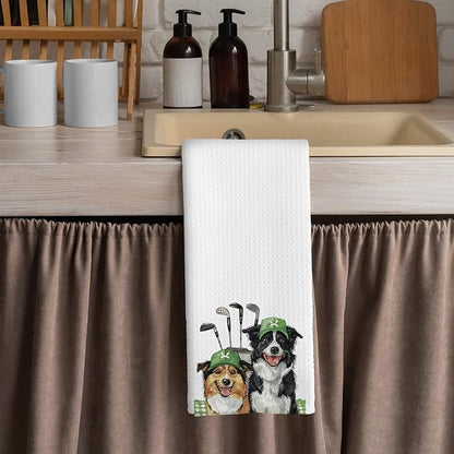 Golf Dog Kitchen Towels - Papillon Dish Towels, Sports Gifts, Pet Golf Club Decorative Absorbent Dishcloths Hand Towels for Kitchen Gym Spa Decor 16x24 Inches