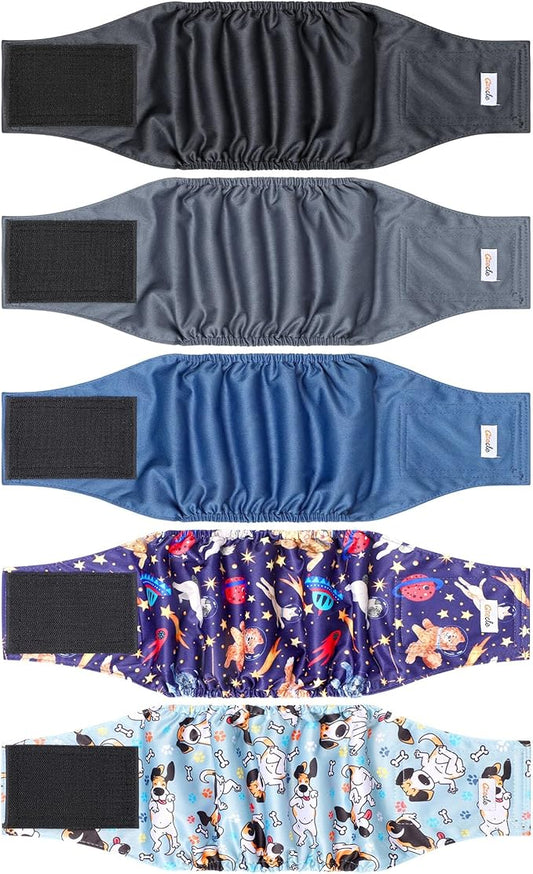 5 Pack Dog Diapers Male Reusable, Premium Belly Bands for Dogs, High Absorbing Male Dog Pee Wraps for Doggie in Incontinence or Excitable Urination and Training Black XXL