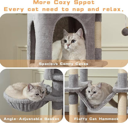 Letkind 70-Inch Cat Tree,Large Cat Tree Tower with Hammock, Scratching Post, Condo and Multi-Level Cat Tower for Large Cats, Cat Activity Center Playhouse, Light Gray LCT016