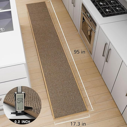 Kitchen Mat 1 PCS, Cushioned Non Slip Rugs for Kitchen Floor, Absorbent Runner Comfort Standing Mats Washable for Kitchen, Office, Home (Brown, 17.3"x95")