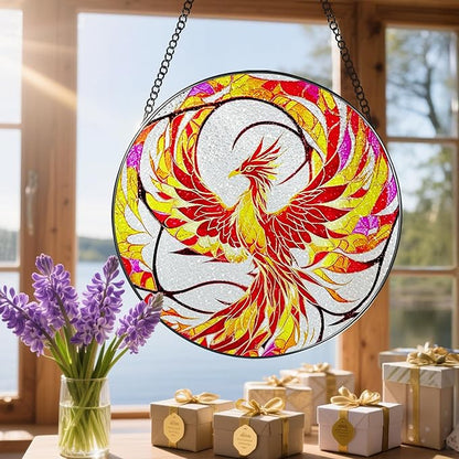 Stained Glass Window Hanging, Stained Glass Suncatcher, Phoenix Sun Catcher, Window Decor, Phoenix Gift, Gifts for Mothers Day, Christmas or Birthday Gift, Gifts for Her Mom Grandmother Daughter