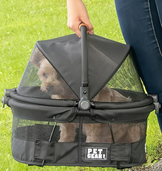 Pet Gear No-Zip View 360 Ultra Lite Pet Safety Carrier & Car Seat for Small Dogs & Cats Push Button Entry, 15", Dark Charcoal