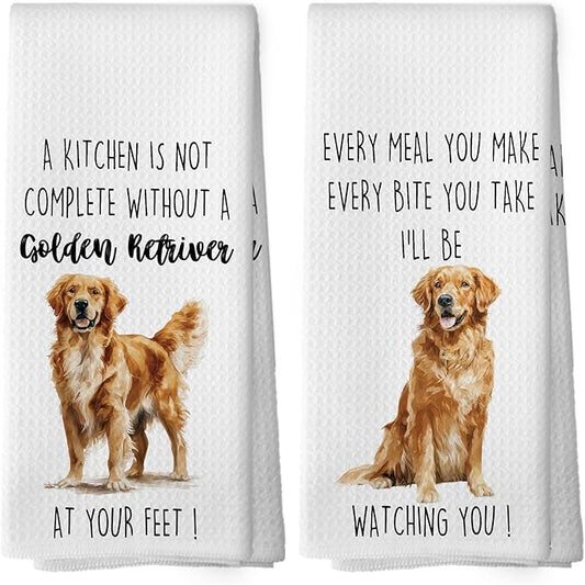 Golden Retriver Dog Kitchen Towels Set of 2, Funny Dog Kitchen Decor, Dogs Gifts for Women Men Hand Towel, Pet Owner Gift Decorative Tea Towels Dish Towel 16x24 Inch
