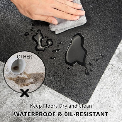 Vinyl Floor Mat for Home, Black Waterproof Area Mat for Under Dining Room Table, Sturdy Plastic Rug Protector for Kitchen, Living Room, Yard, Garage, Large Baby Play Mat (8'×10')