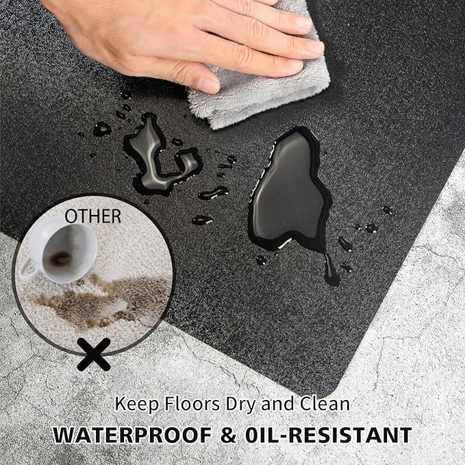 Vinyl Floor Mat for Home, Black Waterproof Area Mat for Under Dining Room Table, Sturdy Plastic Rug Protector for Kitchen, Living Room, Yard, Garage, Large Baby Play Mat (6'×9')