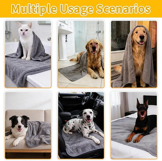 4PCS Dog washing kit,Dog Bath Brush | Dog Washing Gloves | Microfiber Large dog towel 56'' X 28'',Very suitable for bathing, swimming, outdoor activities, and camping for large and medium-sized dogs.
