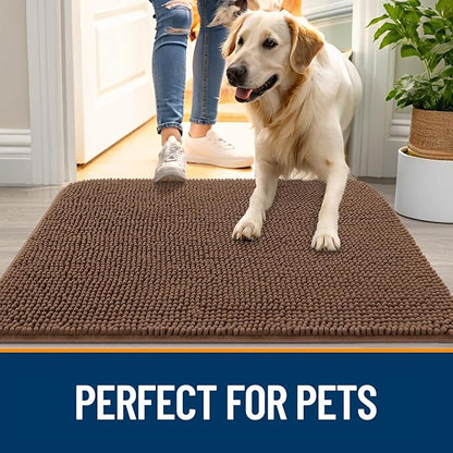 OLANLY Dog Door Mat for Muddy Paws 40x32, Absorbs Moisture and Dirt, Absorbent Non-Slip Washable Doormat, Quick Dry Chenille Mud Mat for Dogs, Entry Indoor Entryway Carpet for Inside Floor, Mocha