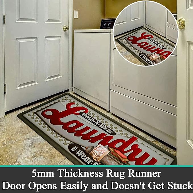Pauwer Laundry Room Rug Runner 20"x48" Waterproof Rubber Laundry Mat Non Slip Kitchen Mats for Floor Washable Floor Mat Runner Rug for Farmhouse Mudroom Washroom Bathroom Decor