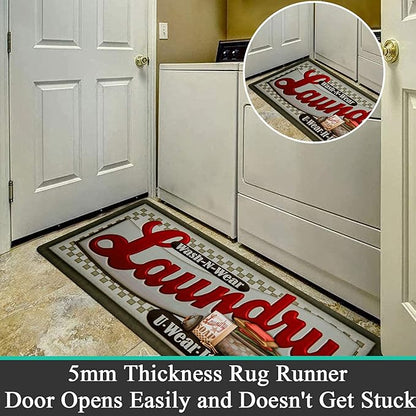 Pauwer Laundry Room Rug Runner 20"x48" Waterproof Rubber Laundry Mat Non Slip Kitchen Mats for Floor Washable Floor Mat Runner Rug for Farmhouse Mudroom Washroom Bathroom Decor