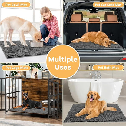 Absorbent Dog Door Mat for Muddy Paws, 120" x 36" Chenille Indoor Mats for Entryway, Trap Dirt Front Door Mat Indoor Entrance Washable Non Slip Soft Dark Grey