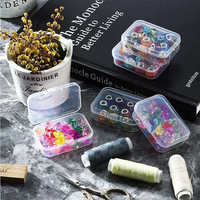 SATINIOR 24 Packs Small Clear Plastic Beads Storage Containers Box with Hinged Lid for Storage of Small Items, Crafts, Jewelry, Hardware(2.5 x 1.7 x 0.8 Inches)