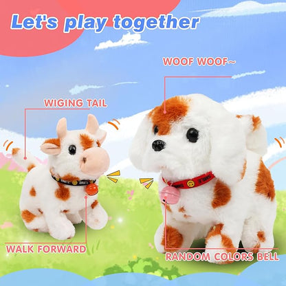 Hopearl Walking Dog with Bell Interactive Electronic Pet Plush Toy Puppy Woof and Moving Animated Nodding Head Gifts for Toddlers Birthday, Brown, 7''