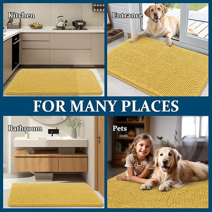 OLANLY Dog Door Mat for Muddy Paws 45x27, Absorbs Moisture and Dirt, Absorbent Non-Slip Washable Doormat, Quick Dry Chenille Mud Mat for Dogs, Entry Indoor Entryway Carpet for Inside Floor, Yellow