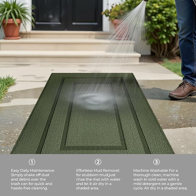 GRANNY SAYS Kitchen Mats for Floor Resist Dirt Kitchen Rugs Non Slip Washable, Large Rug Runner for Sink Laundry Thick Durable Polypropylene Comfort Standing, 59" x 19.7", Green