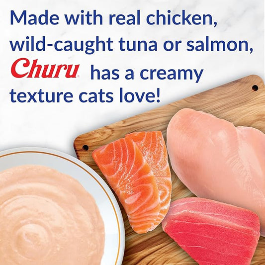 INABA Churu Cat Treats, Lickable, Squeezable Creamy Purée Cat Treat with Green Tea Extract & Taurine, 0.5oz. Each Tube, 20 Tubes, Tuna & Chicken Variety