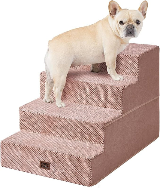 EHEYCIGA Dog Stairs for Bed 20" H, 4-Step Extra Wide Dog Steps for High Bed, Pet Steps for Small Dogs and Cats, Non-Slip Balanced Pet Ramp Indoor, Pink