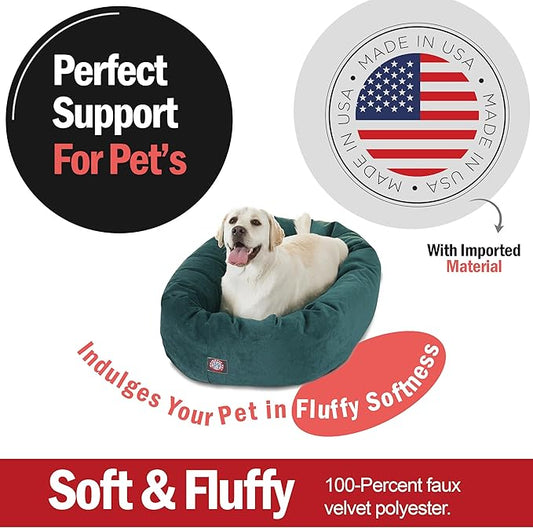 Majestic Pet 40 Inch Micro Velvet Calming Dog Bed Washable – Cozy Soft Round Dog Bed with Spine for Head Support - Fluffy Donut Puppy Mat 40x29x9 (inch) Large – Marine (2025)