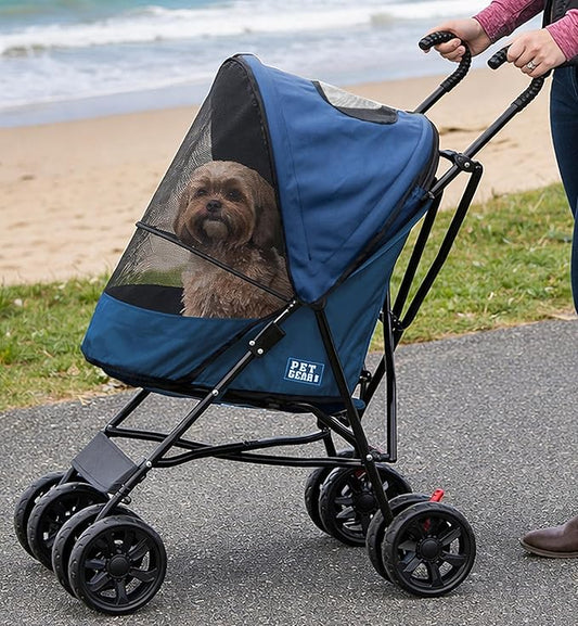 Pet Gear Travel Lite Plus Stroller, Compact, Easy Fold, No Assembly Required, Large Wheels for Cats and Dogs up to 15 pounds, Caribbean Sea